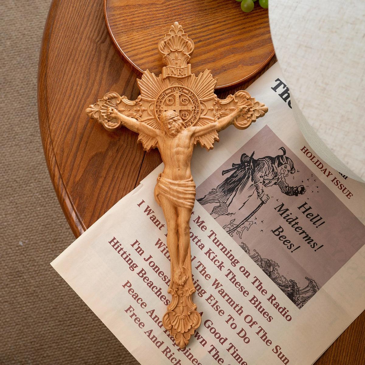 St. Benedict exorcism cross hand-carved wooden crucifix