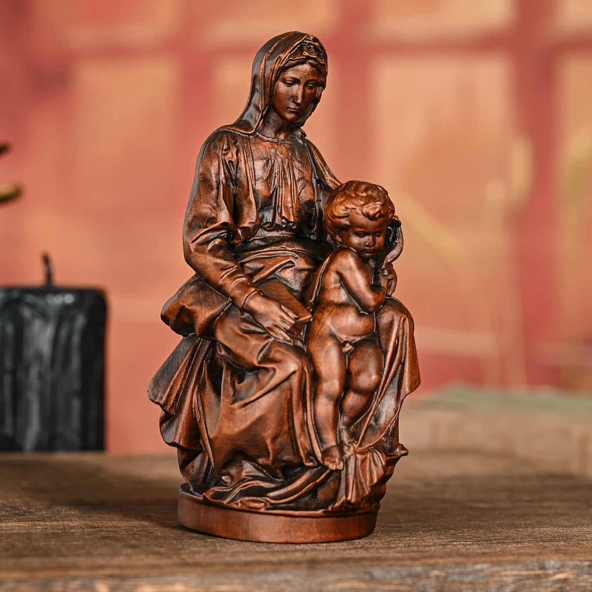 Madonna and Child hand-carved wooden statue
