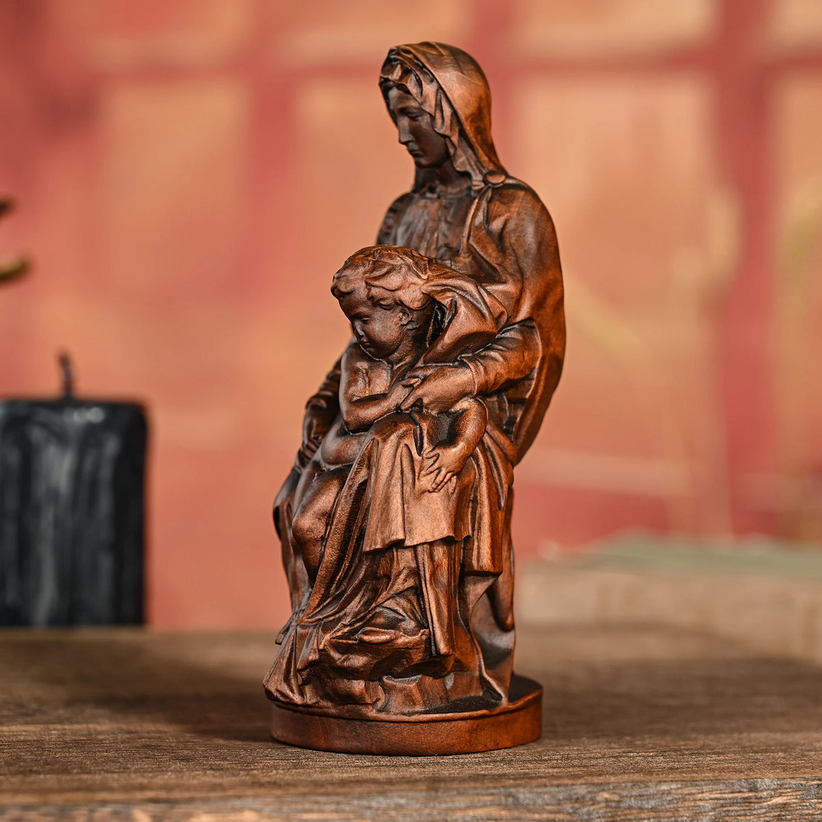 Madonna and Child hand-carved wooden statue