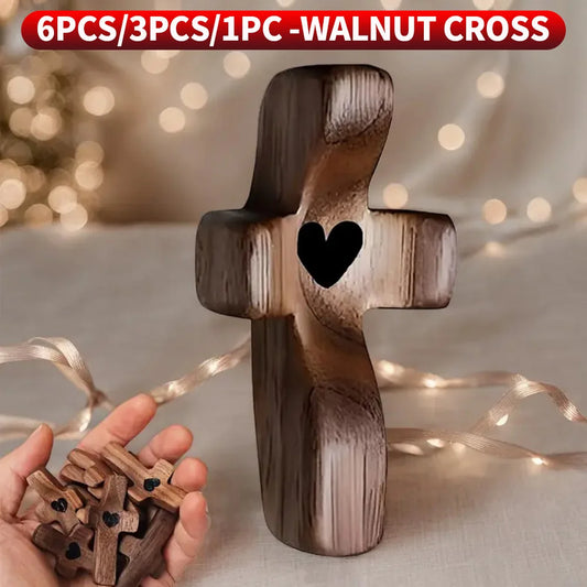 Mini Wooden Comfort Cross – 1/3/6 PCS Pocket-Sized Hand-Carved Cross, Solid Wood Prayer Token for Faith, Comfort & Christian Gifts