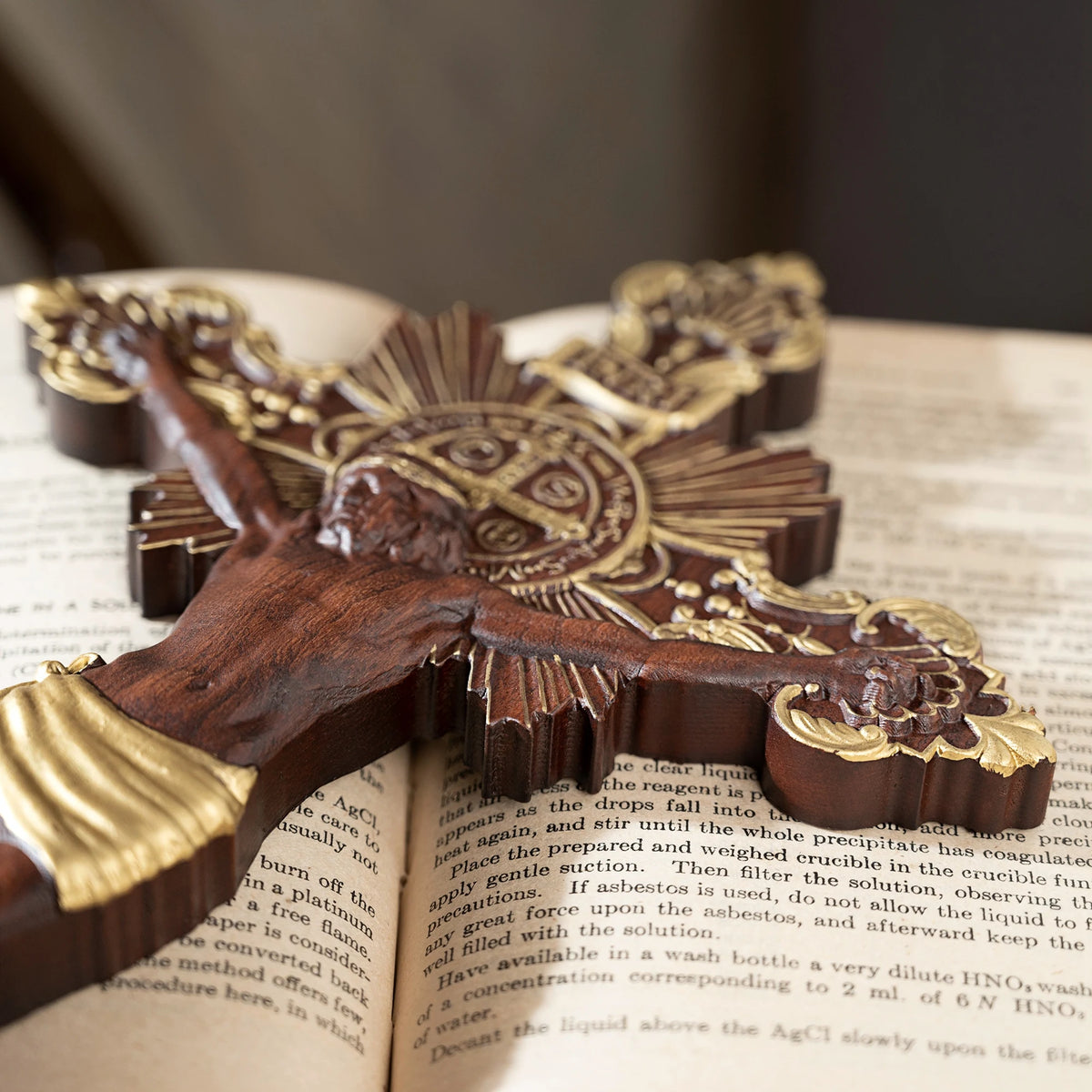 St. Benedict exorcism cross hand-carved wooden crucifix