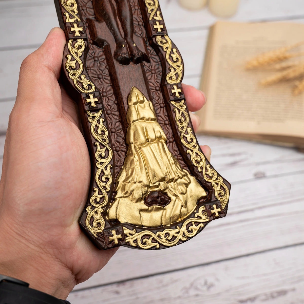 Russian Orthodox hand-carved wooden wall cross