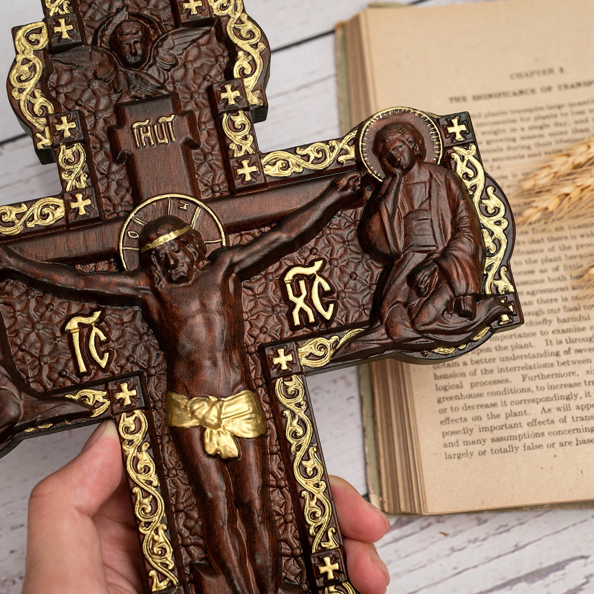 Russian Orthodox hand-carved wooden wall cross