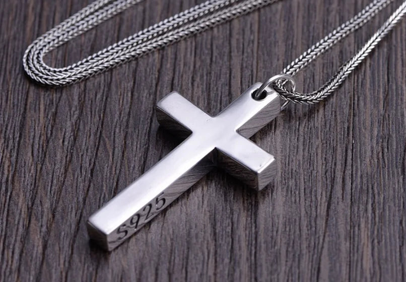 Real S925 Sterling Silver Cross Pendant Necklace for Men & Women – Jesus Christ Jewelry, Smooth Finish, High Polish, Faith Gift