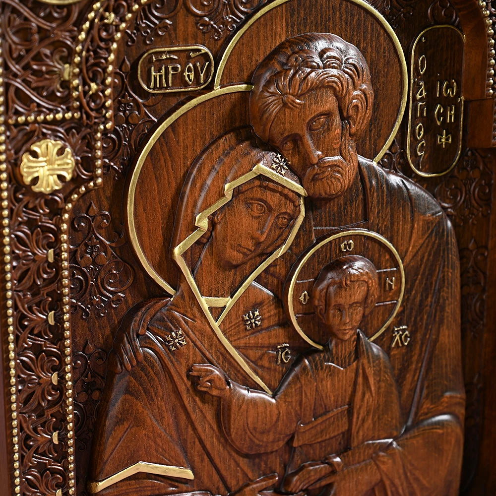 Holy Family hand-carved wooden wall icon