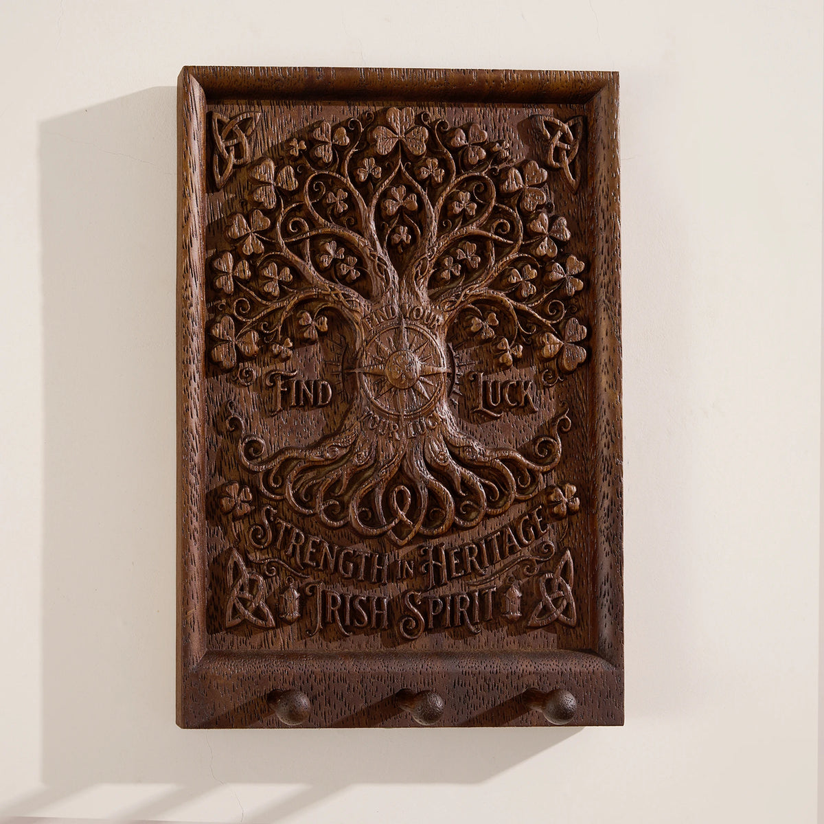 Tree of Life hand-carved wooden wall plaque with hooks