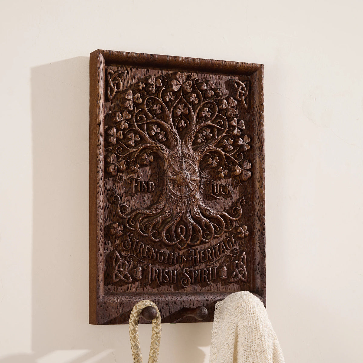 Tree of Life hand-carved wooden wall plaque with hooks