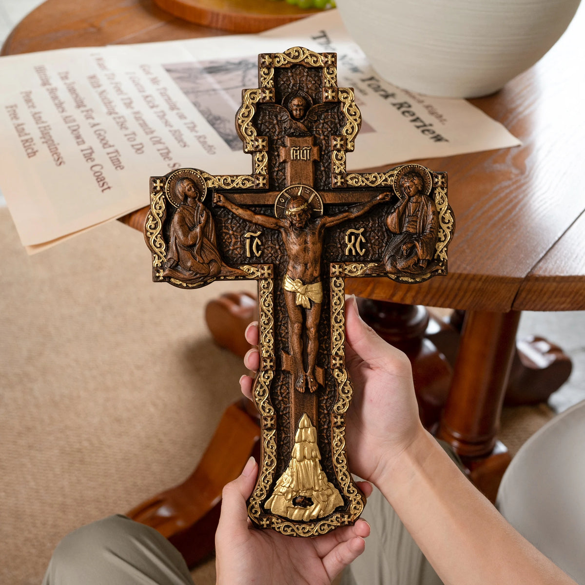 Russian Orthodox hand-carved wooden wall cross