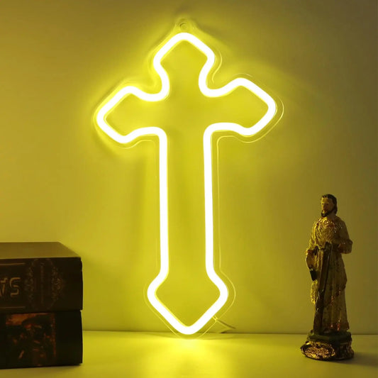Jesus Cross Neon Sign - LED Wall Light for Christian Home Decor, Bedroom, Kid’s Room, Christening Day, Religious Gifts