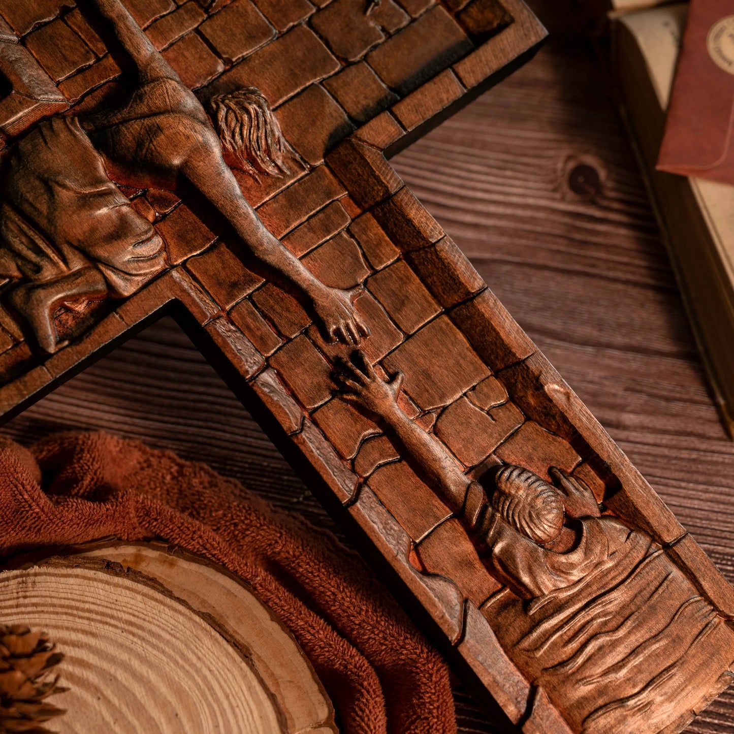 Hand-Carved Wooden Wall Cross – Jesus Christ the Savior | Christian Home Decor & Baptism Gift