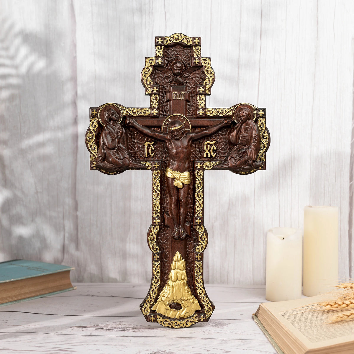 Russian Orthodox hand-carved wooden wall cross