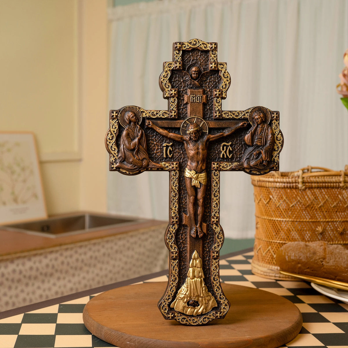 Russian Orthodox hand-carved wooden wall cross