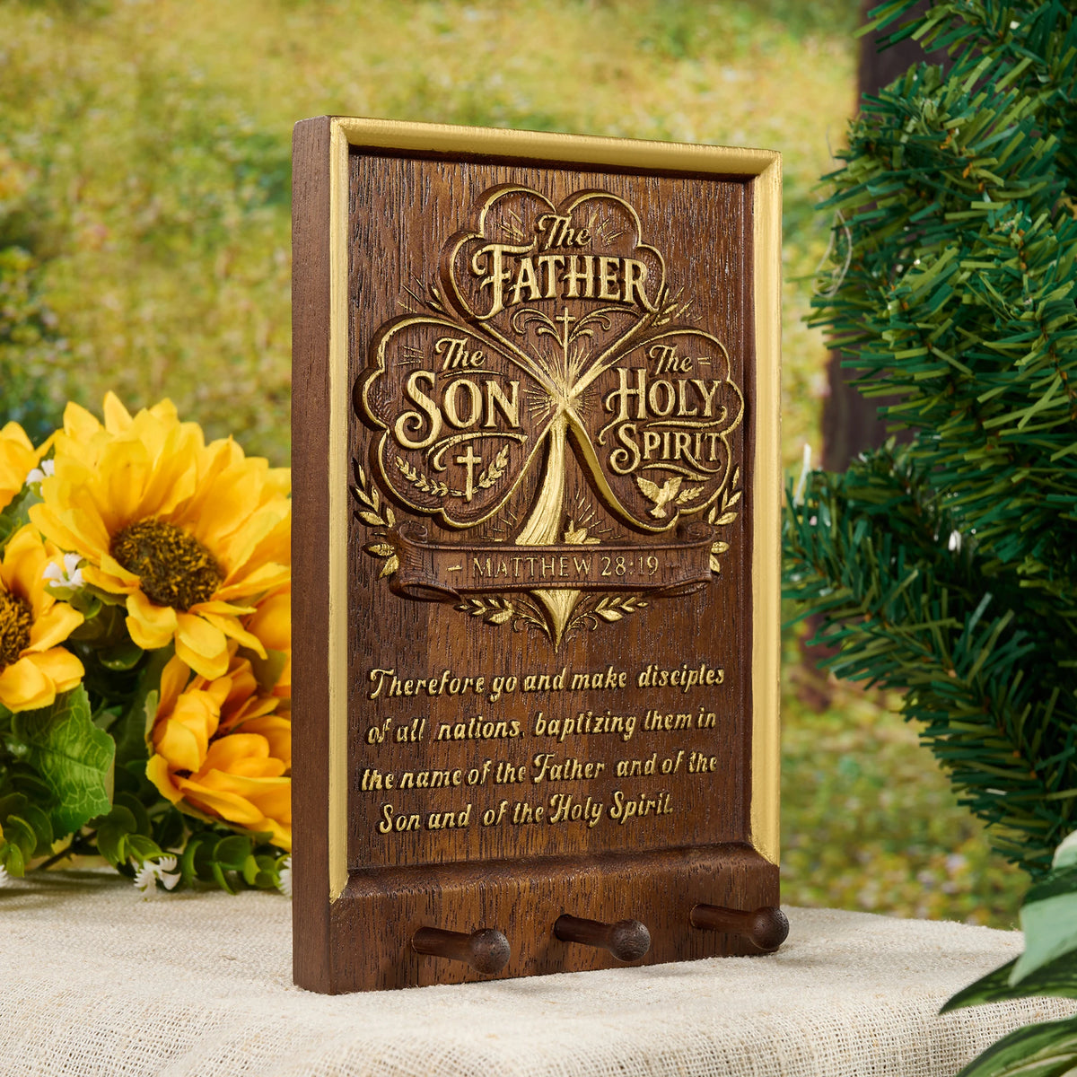 Tree of Life hand-carved wooden wall plaque with hooks