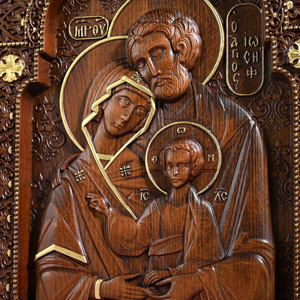Holy Family hand-carved wooden wall icon