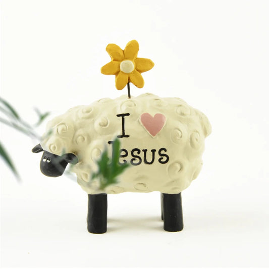Cute Resin Sheep Figurine – “The LORD is My Shepherd” Christian Table Decor | Handmade Mini Blessing Gift for Home or Office