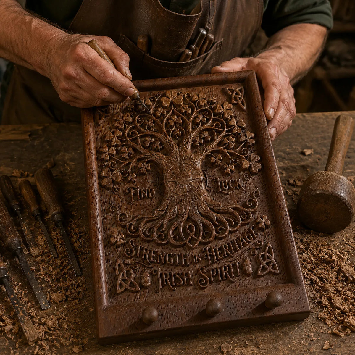 Tree of Life hand-carved wooden wall plaque with hooks