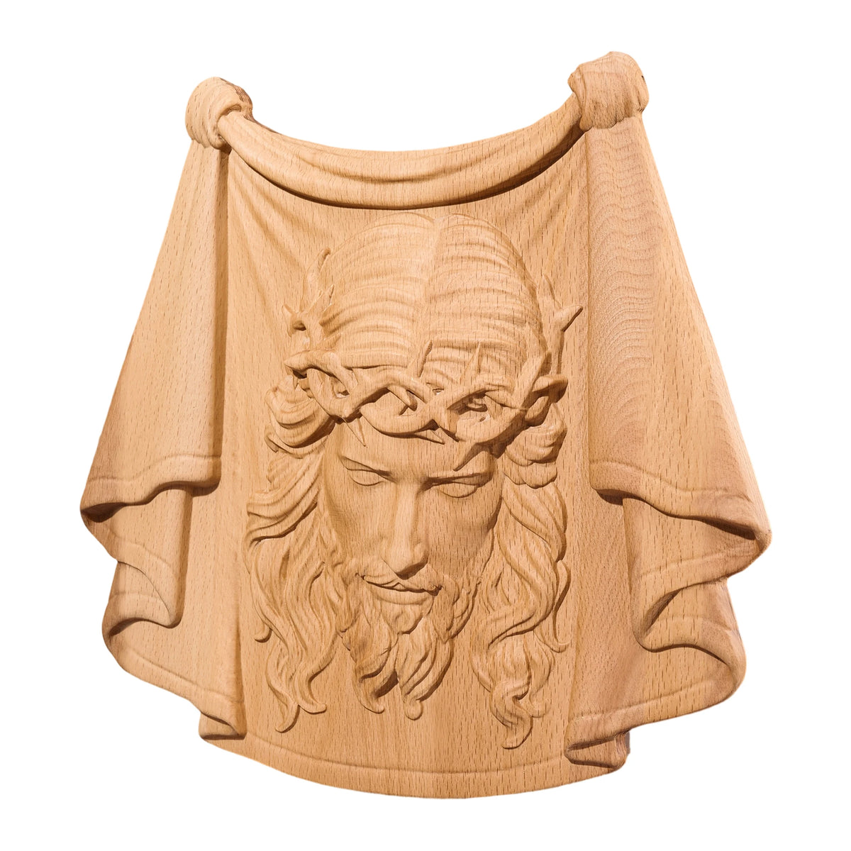 Veronica's Veil hand-carved wooden Jesus portrait wall hanging