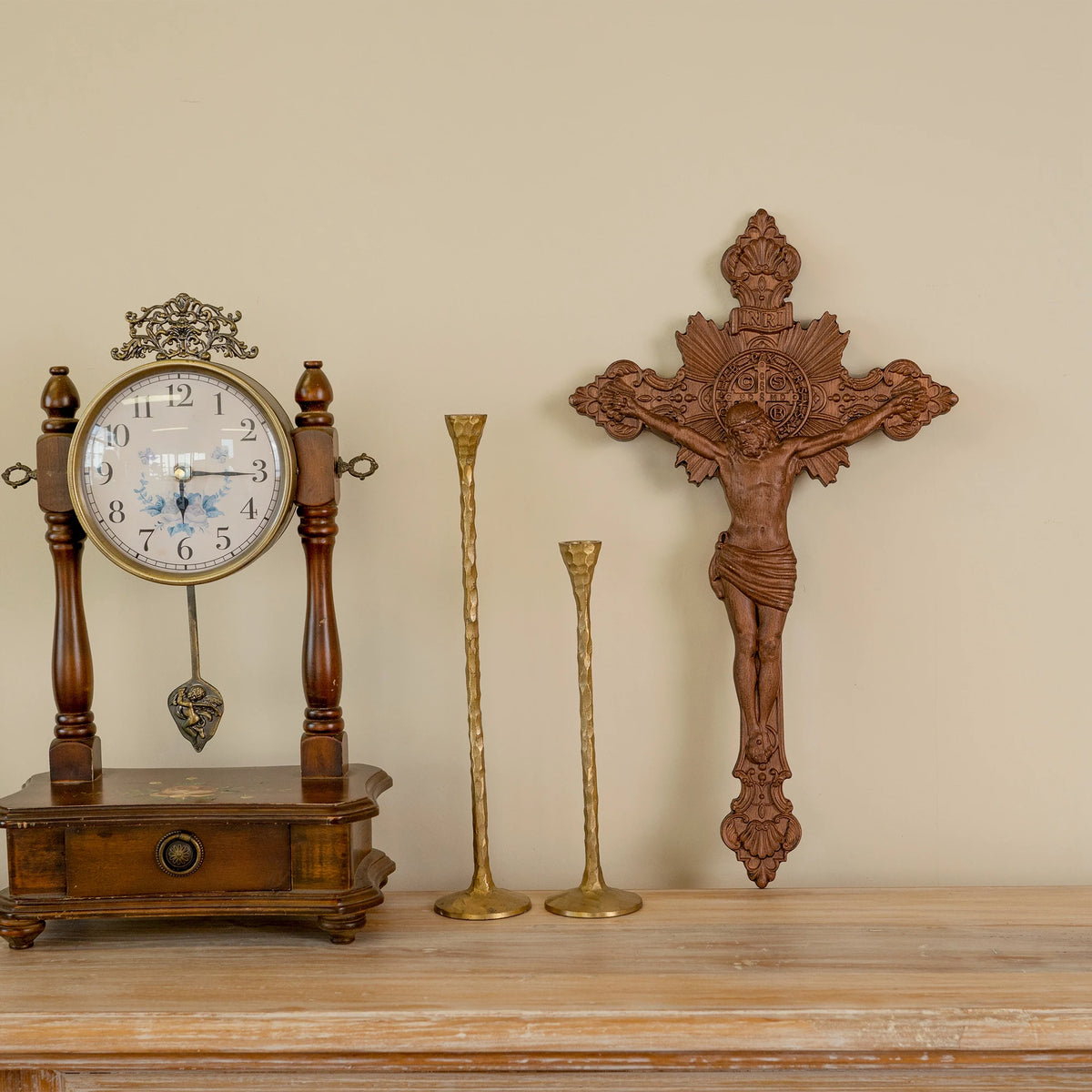 St. Benedict exorcism cross hand-carved wooden crucifix