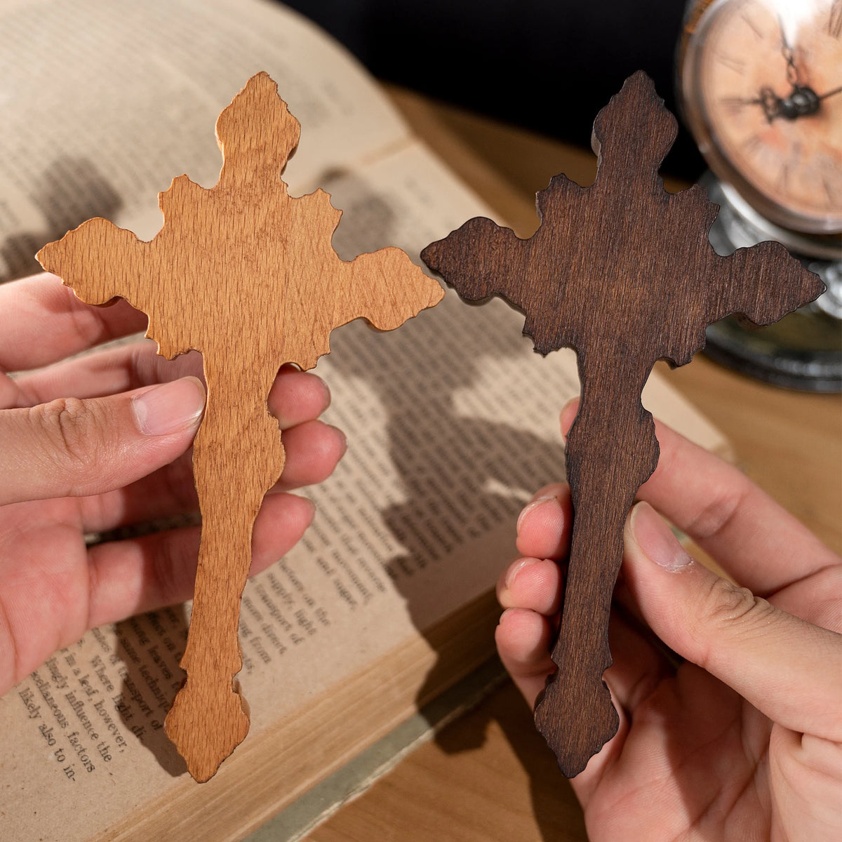 St. Benedict exorcism cross hand-carved wooden crucifix
