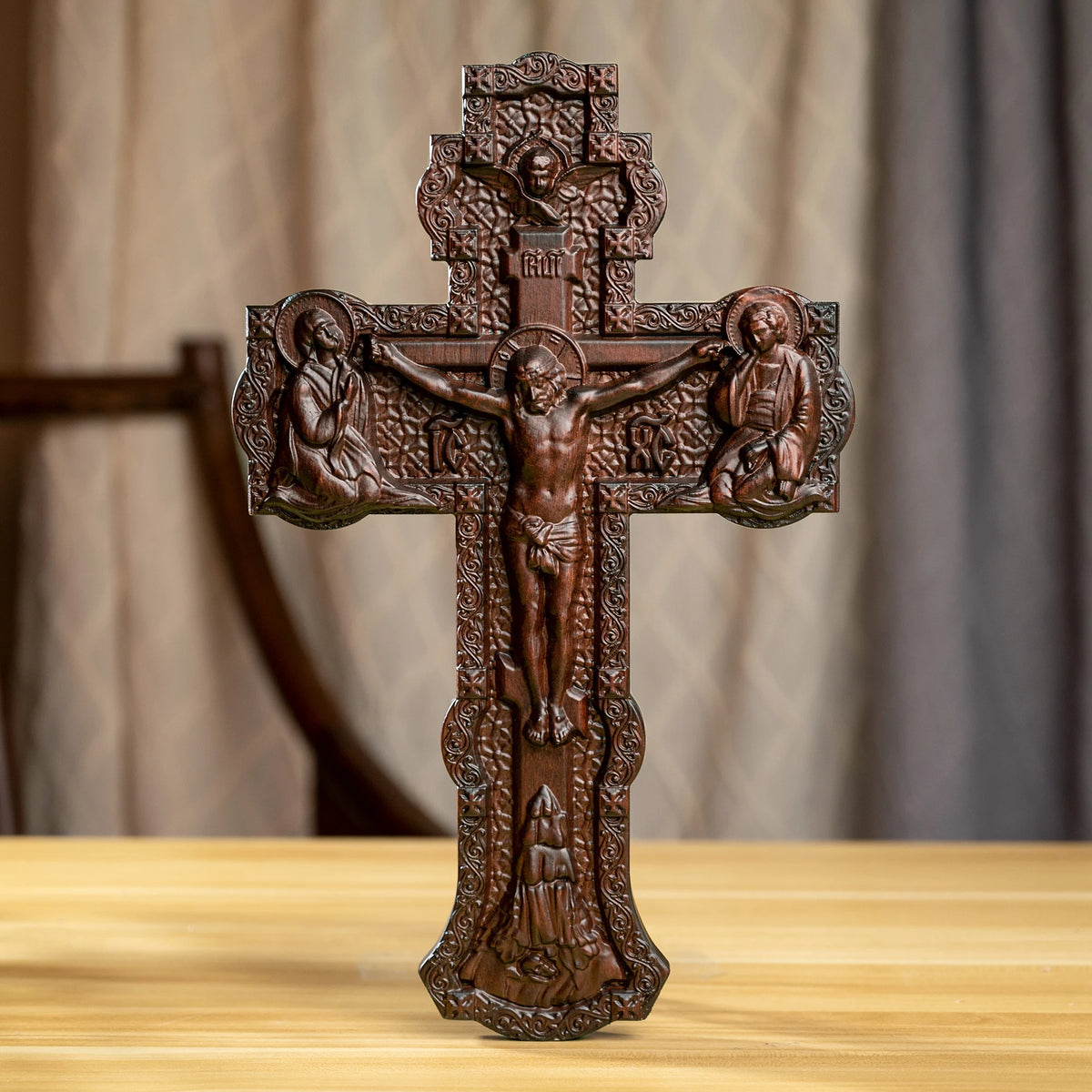 Russian Orthodox hand-carved wooden wall cross