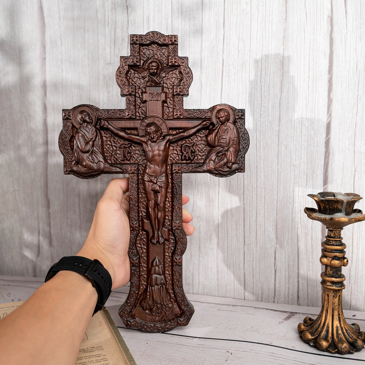 Russian Orthodox hand-carved wooden wall cross