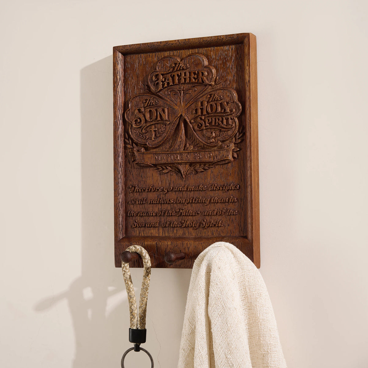 Tree of Life hand-carved wooden wall plaque with hooks