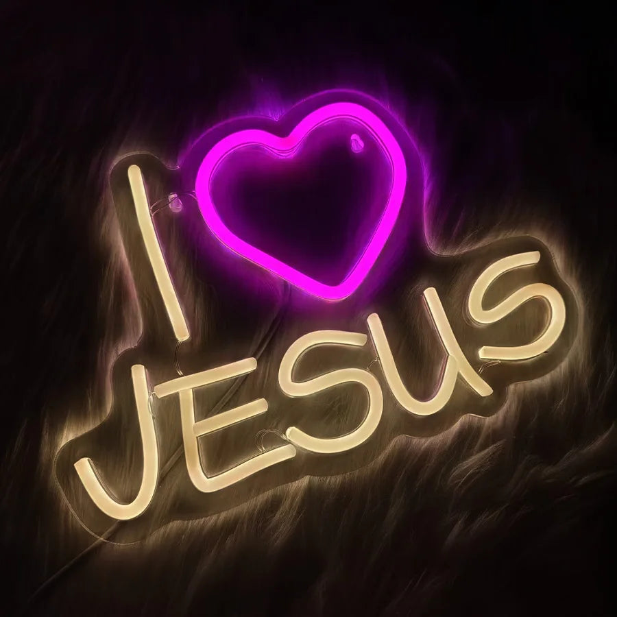 "I Love Jesus" LED Neon Sign – USB-Powered Christian Wall Decor for Home, Church, or Celebration