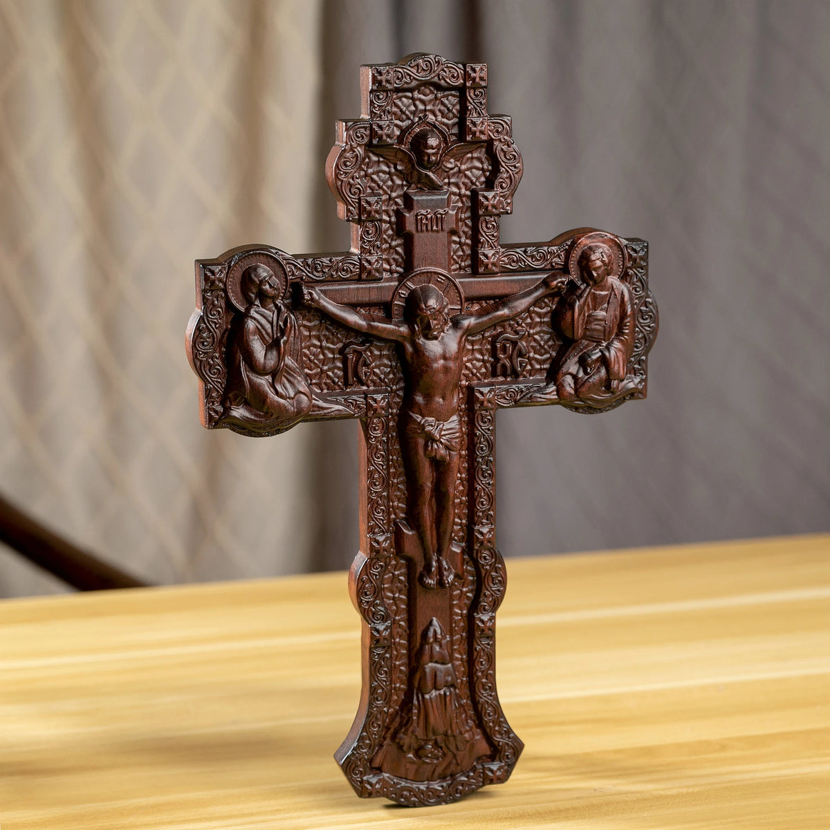 Russian Orthodox hand-carved wooden wall cross