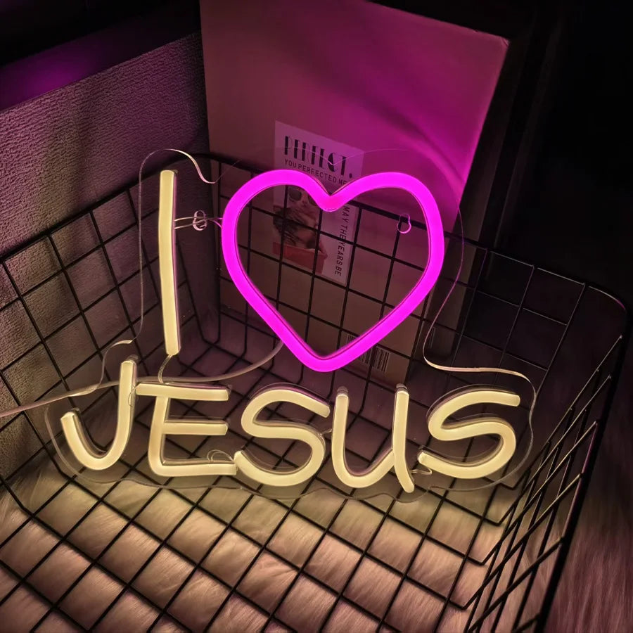 "I Love Jesus" LED Neon Sign – USB-Powered Christian Wall Decor for Home, Church, or Celebration