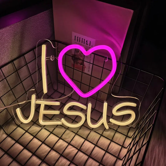 "I Love Jesus" LED Neon Sign – USB-Powered Christian Wall Decor for Home, Church, or Celebration
