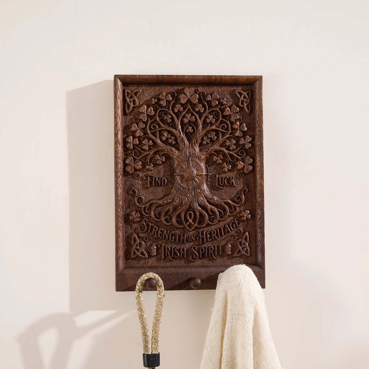 Tree of Life hand-carved wooden wall plaque with hooks