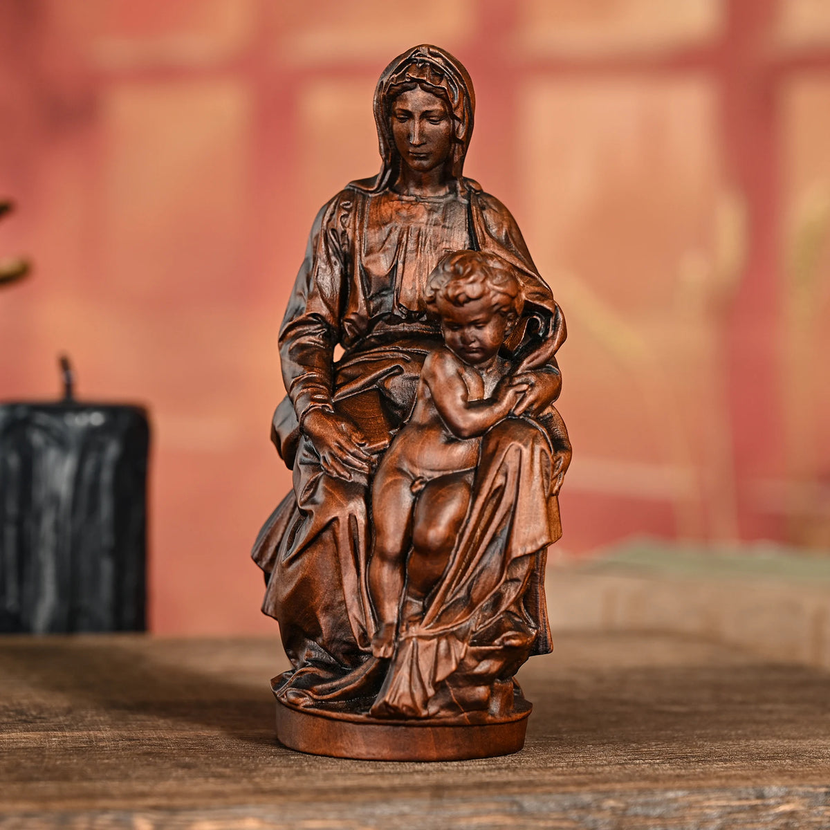 Madonna and Child hand-carved wooden statue