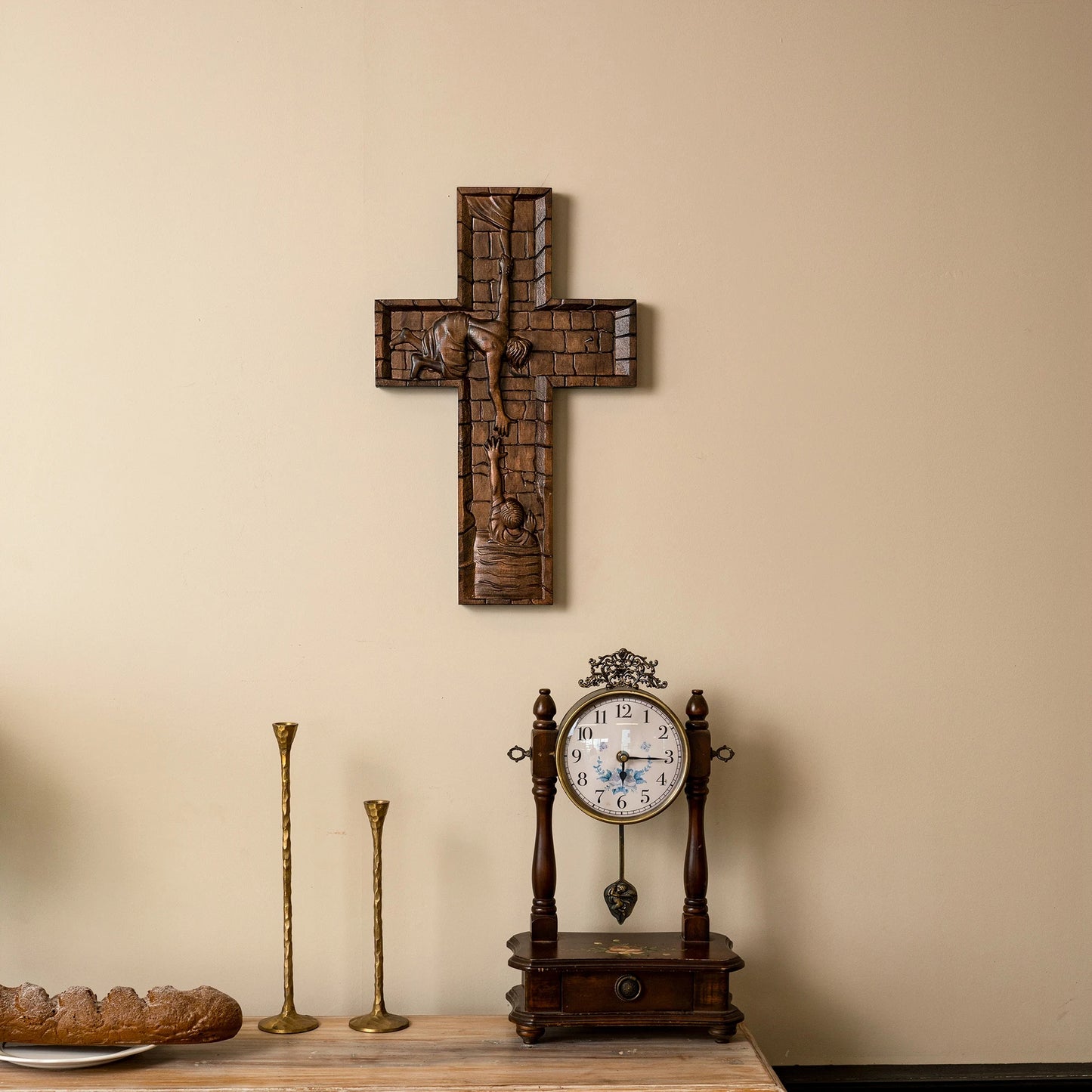 Hand-Carved Wooden Wall Cross – Jesus Christ the Savior | Christian Home Decor & Baptism Gift