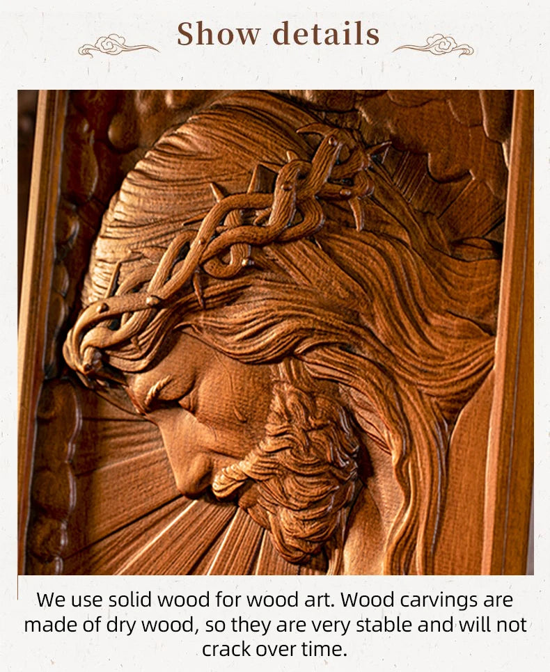 Hand-Carved Crucifix Wood Plaque – Beech Wood Religious Wall Art, Painted Gold,for Home Decor, Christian Wall Hanging, Solid Wood Plaque, Christian Gift