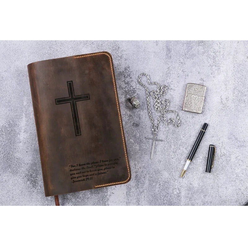 ✨Currently being restocked. Thank you for your patience!✨ Custom Leather Bible Cover for KJV – Free Engraving | Christian Gift for Him & He
