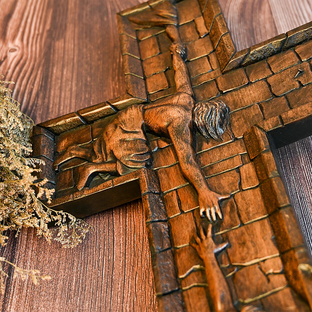 Hand-Carved Wooden Wall Cross – Jesus Christ the Savior | Christian Home Decor & Baptism Gift