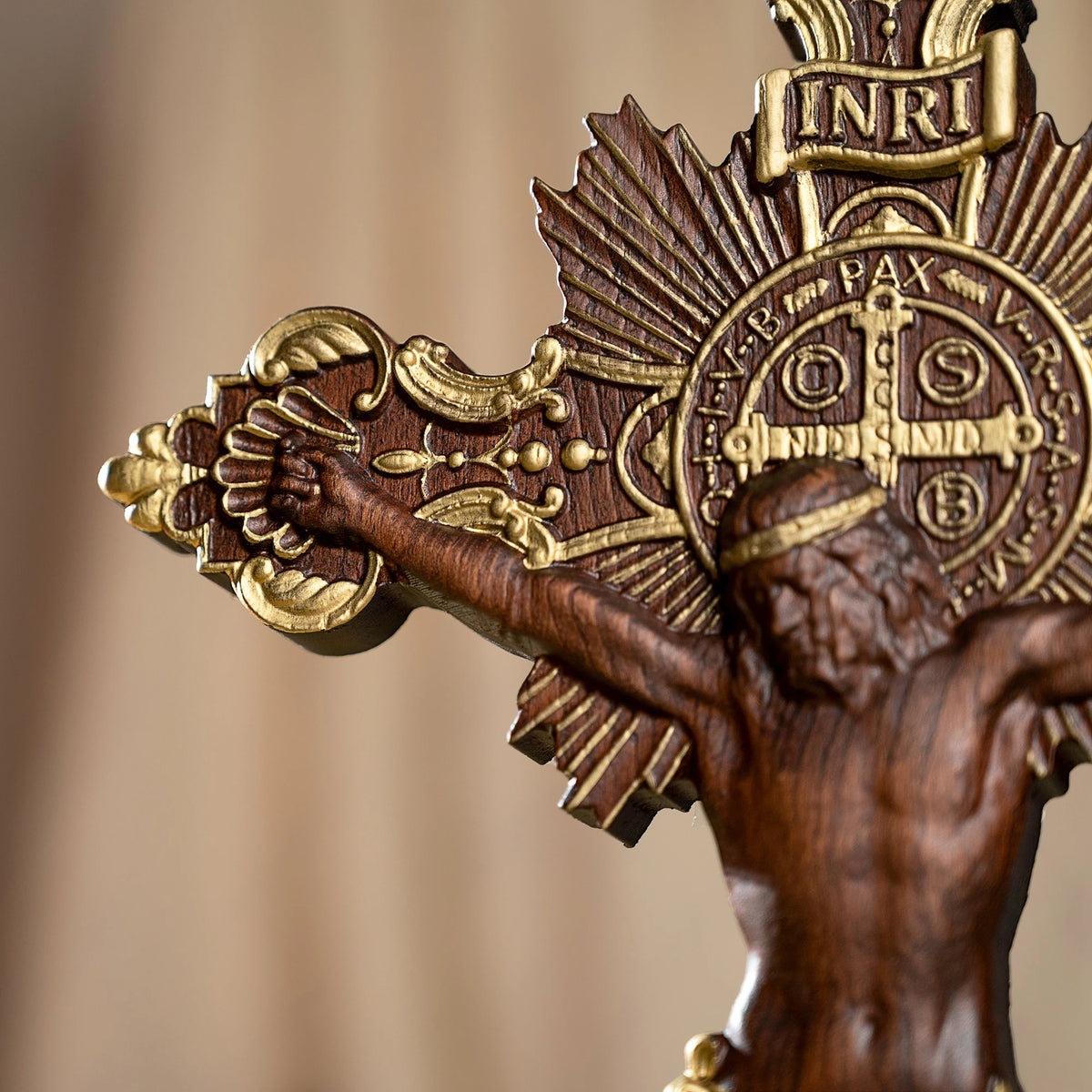 St. Benedict exorcism cross hand-carved wooden crucifix