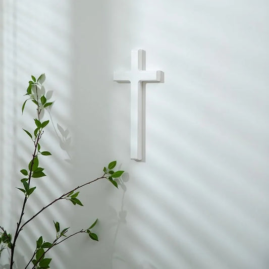White Wooden Wall Cross for Home Decor – Christian Wall Cross Decoration, 12" Rustic Jesus Christ Cross for Living Room, Bedroom or Church