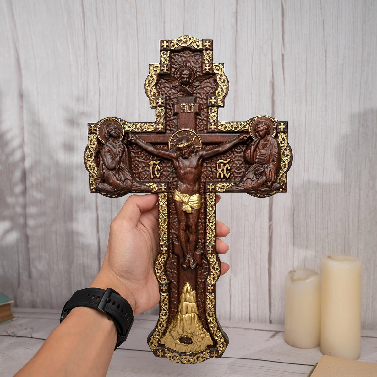 Russian Orthodox hand-carved wooden wall cross