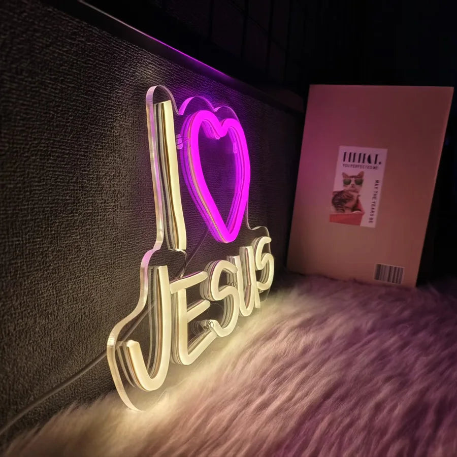 "I Love Jesus" LED Neon Sign – USB-Powered Christian Wall Decor for Home, Church, or Celebration