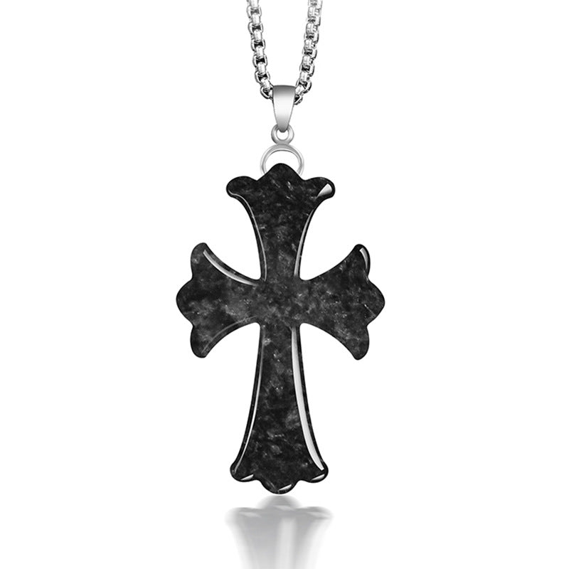 Natural Grade A Black Wuji Jadeite Cross Pendant – Faith-Inspired Jewelry