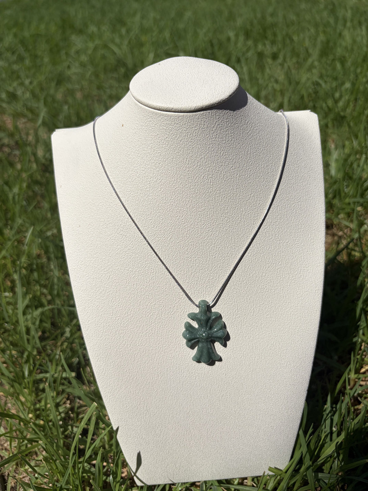 Natural Grade A Bean Green Jadeite Cross Pendant