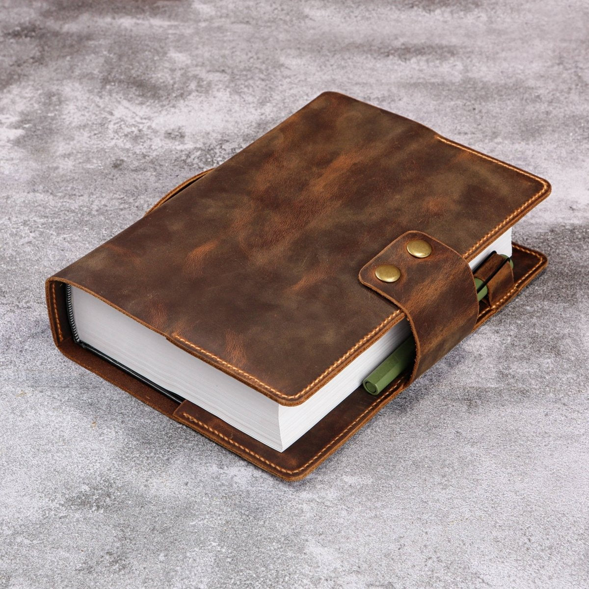 Leather handle detail on vintage ESV study Bible cover