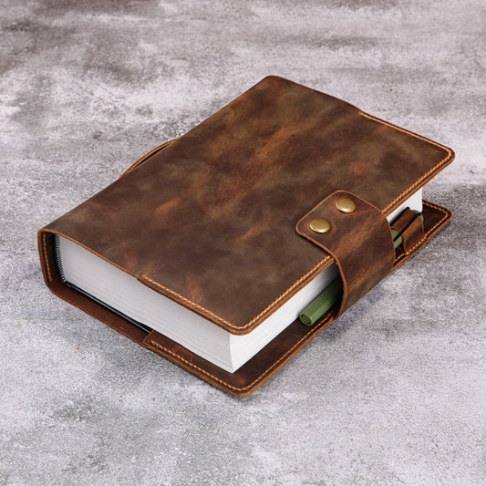 Leather handle detail on vintage ESV study Bible cover