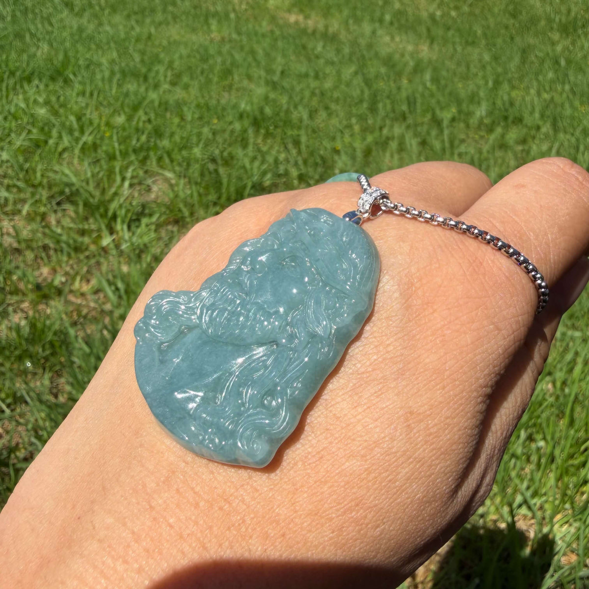 Natural Grade A Blue Water Jadeite Jesus Carving Pendant