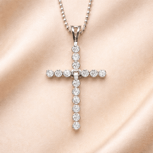 925 sterling silver cross necklace with zircon stones, classic Christian jewelry pendant