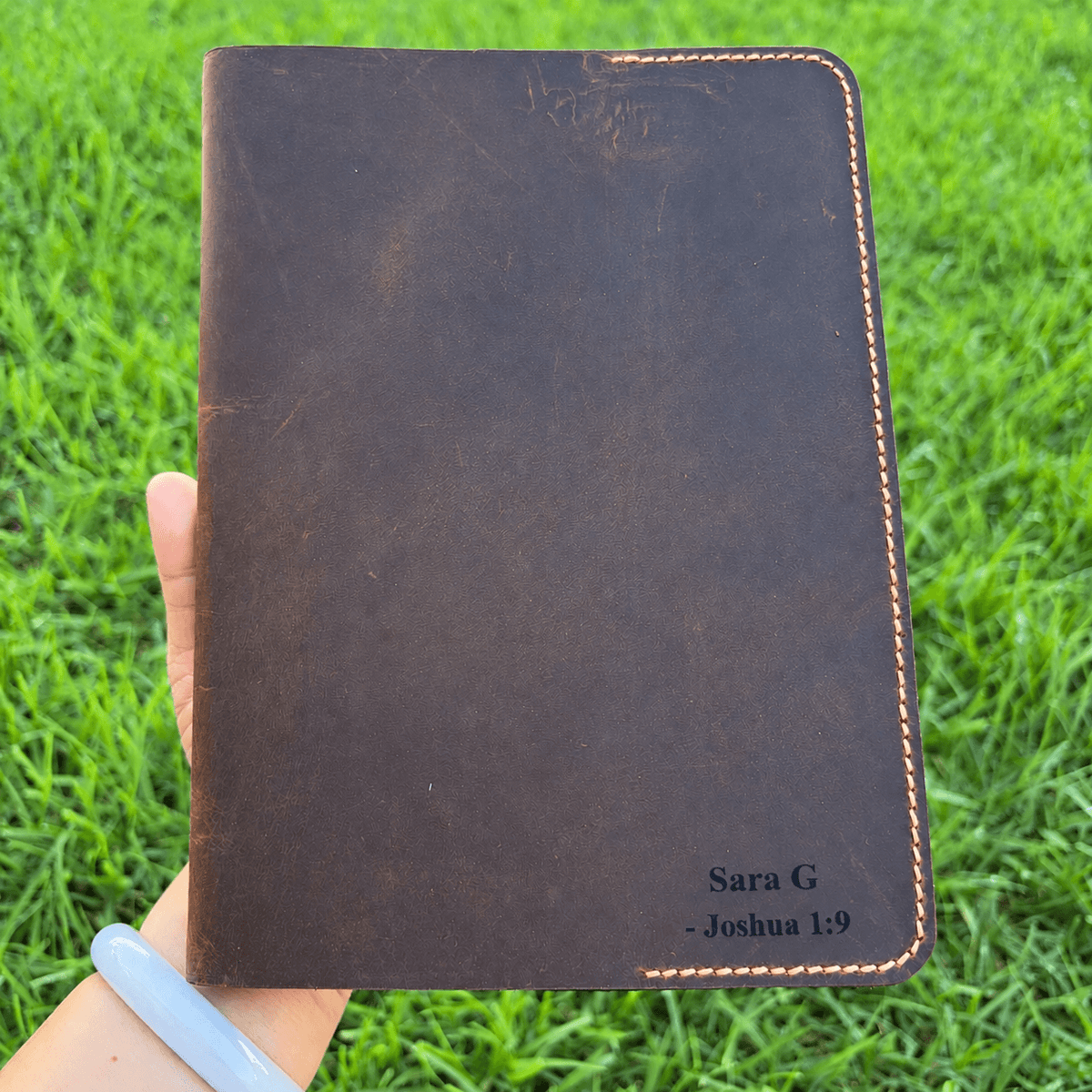 Personalized leather Bible cover with engraving