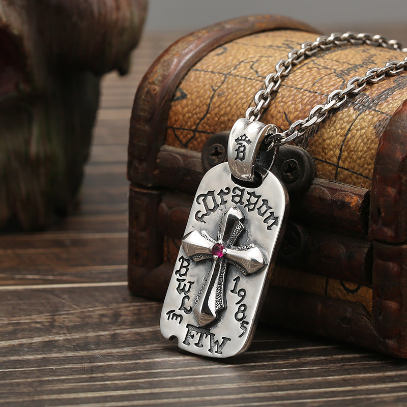 S925 Pure Distressed Thai Silver Cross Necklace For Men