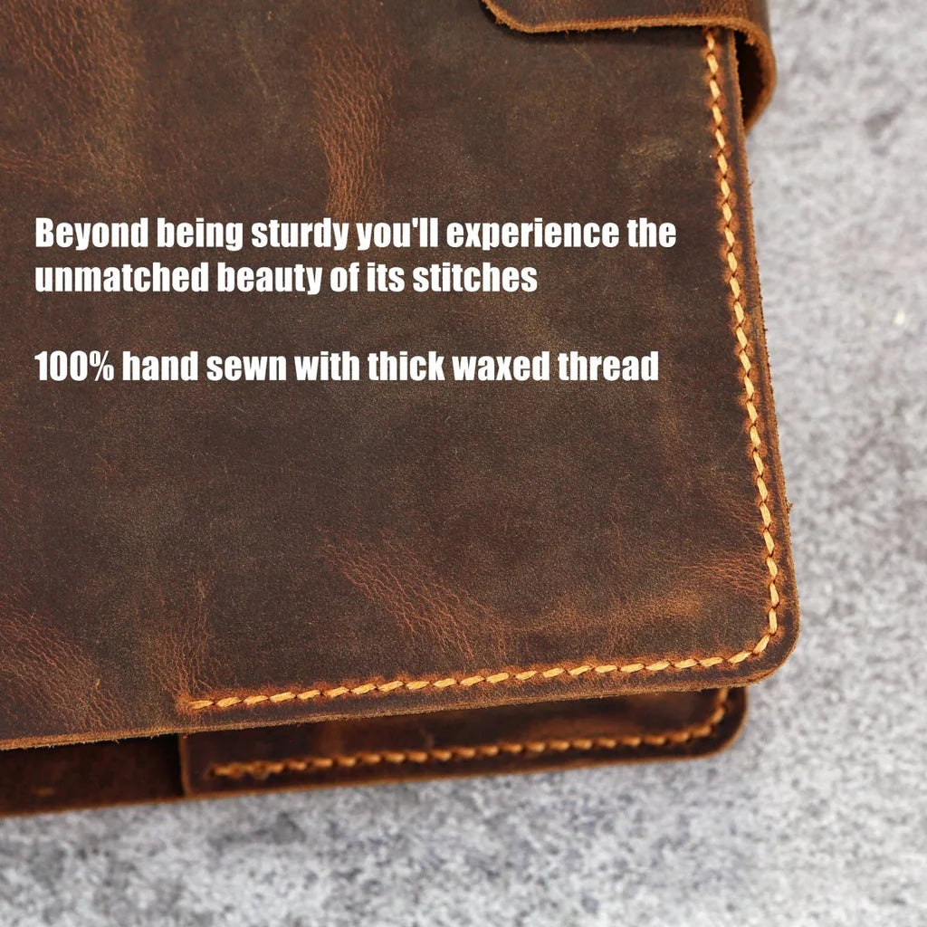 Close-up of leather Bible cover with hand-stitched edges and durable craftsmanship