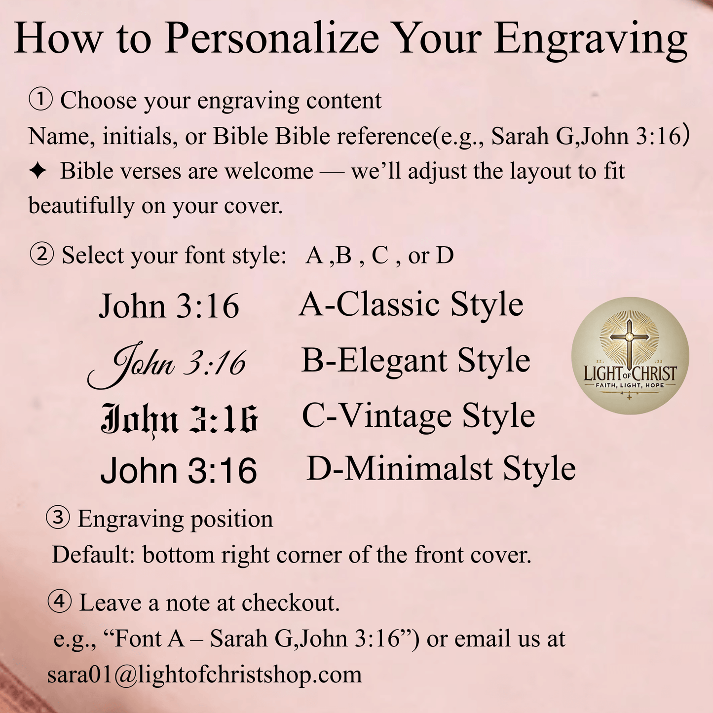 🚚🇺🇸 Ships from USA | ‘Graceful Blush’ Leather Bible Cover – Custom Engraved Women’s Edition for Giant Print size